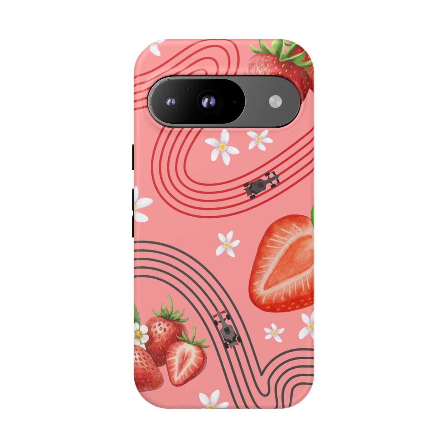 Red F1 Audi and Strawberries Phone Case, Trendy F1 Gift, Formula 1 Gift, Cute Fruit F1 Phone Case, Unique Phone Case