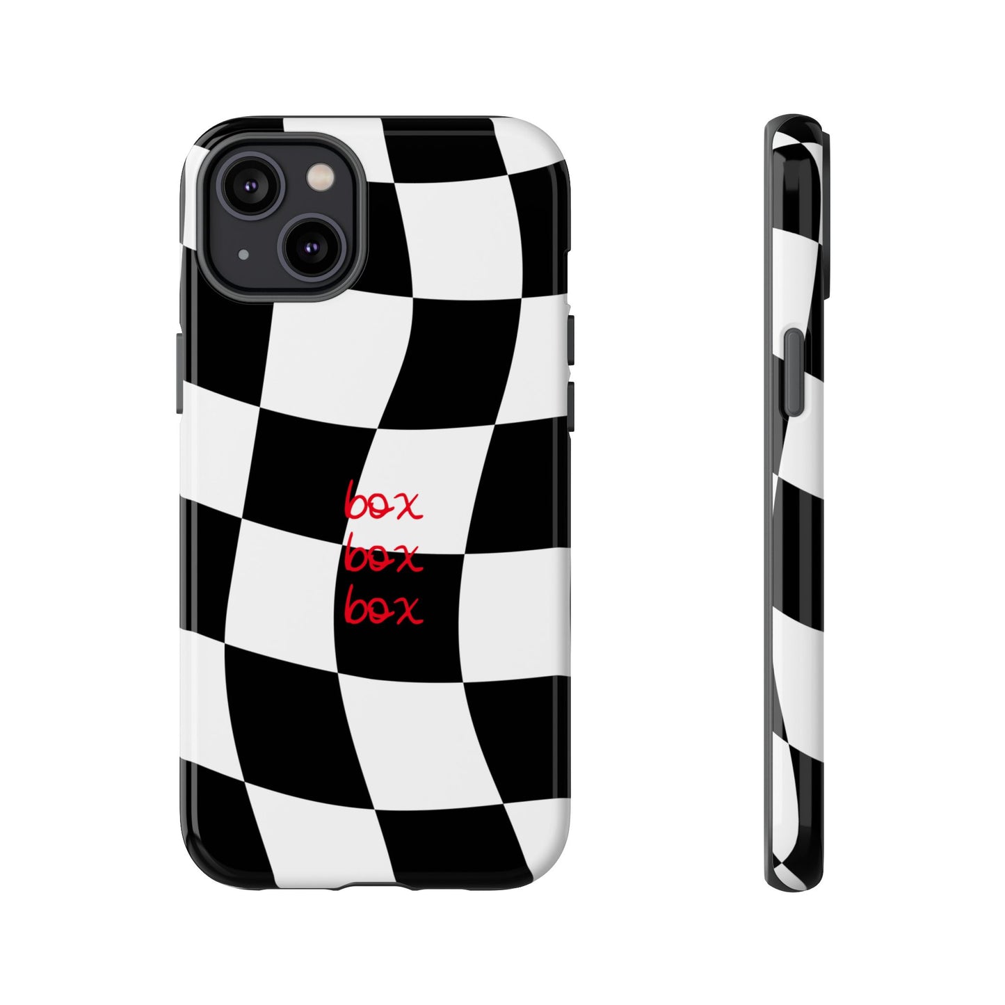 Black and Red Checkered F1 Phone Case, Box Box Box F1 Phone Case