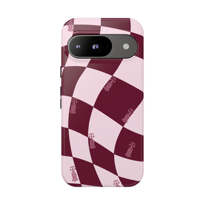 F1 Phone Case Pink Checkered Design, Trendy F1 Gift, Formula 1 Gift, Cute F1 Phone Case, Unique Formula One Phone Case