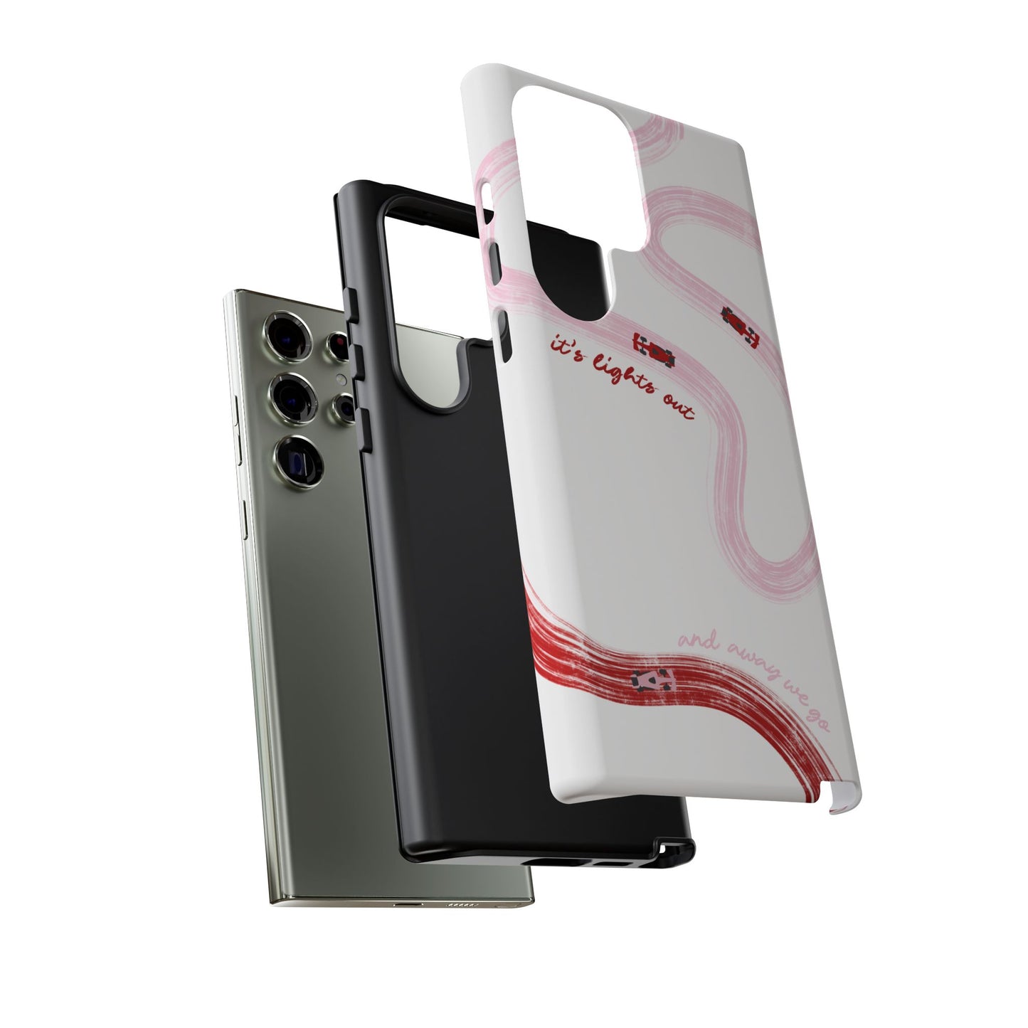 F1 Phone Case Pink and Red Painted "its lights out and away we go", Trendy F1 Gift, Formula 1 Gift, Cute F1 Phone Case, Unique Phone Case