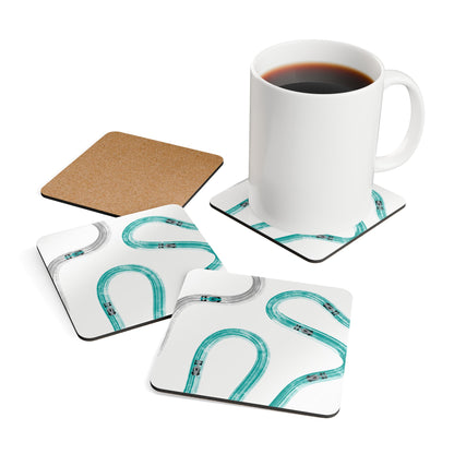 F1 Mercedes Teal and Silver Corkwood Coaster Set of 4 | Formula 1 Coaster Set