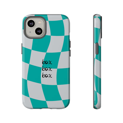 Mercedes Teal and Grey Checkered F1 Phone Case, Box Box Box F1 Phone Case