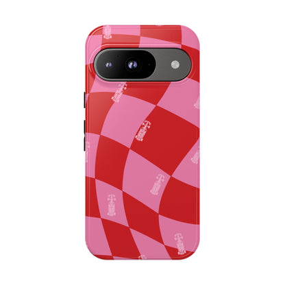 F1 Phone Case Pink and Red Checkerboard Design, Trendy F1 Gift, Girly Formula 1 Gift, Cute F1 Phone Case, Unique Formula One Phone Case