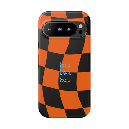 McLaren Orange and Black Checkered F1 Phone Case, Box Box Box F1 Phone Case