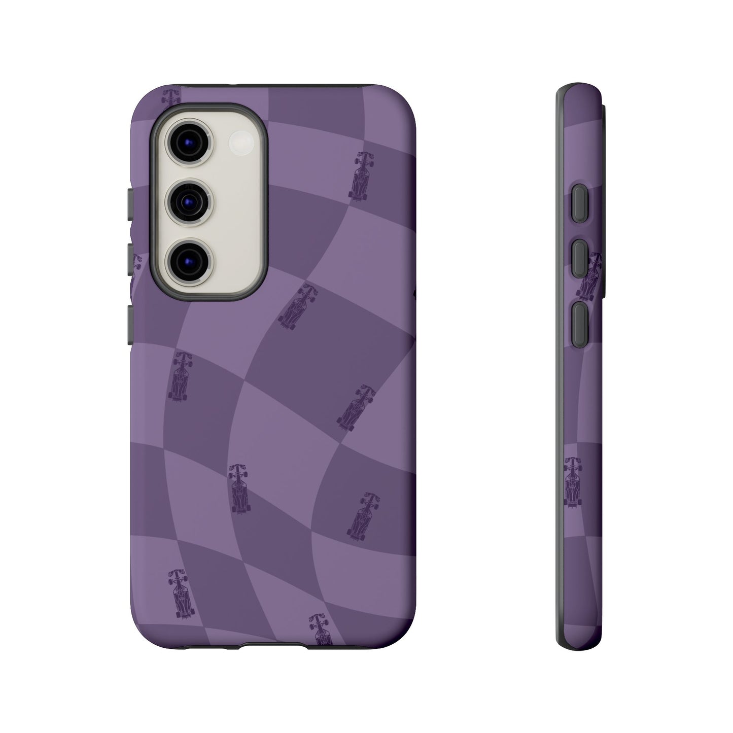F1 Phone Case Purple Checkered Design, Trendy F1 Gift, Formula 1 Gift, Cute F1 Phone Case, Unique Formula One Phone Case