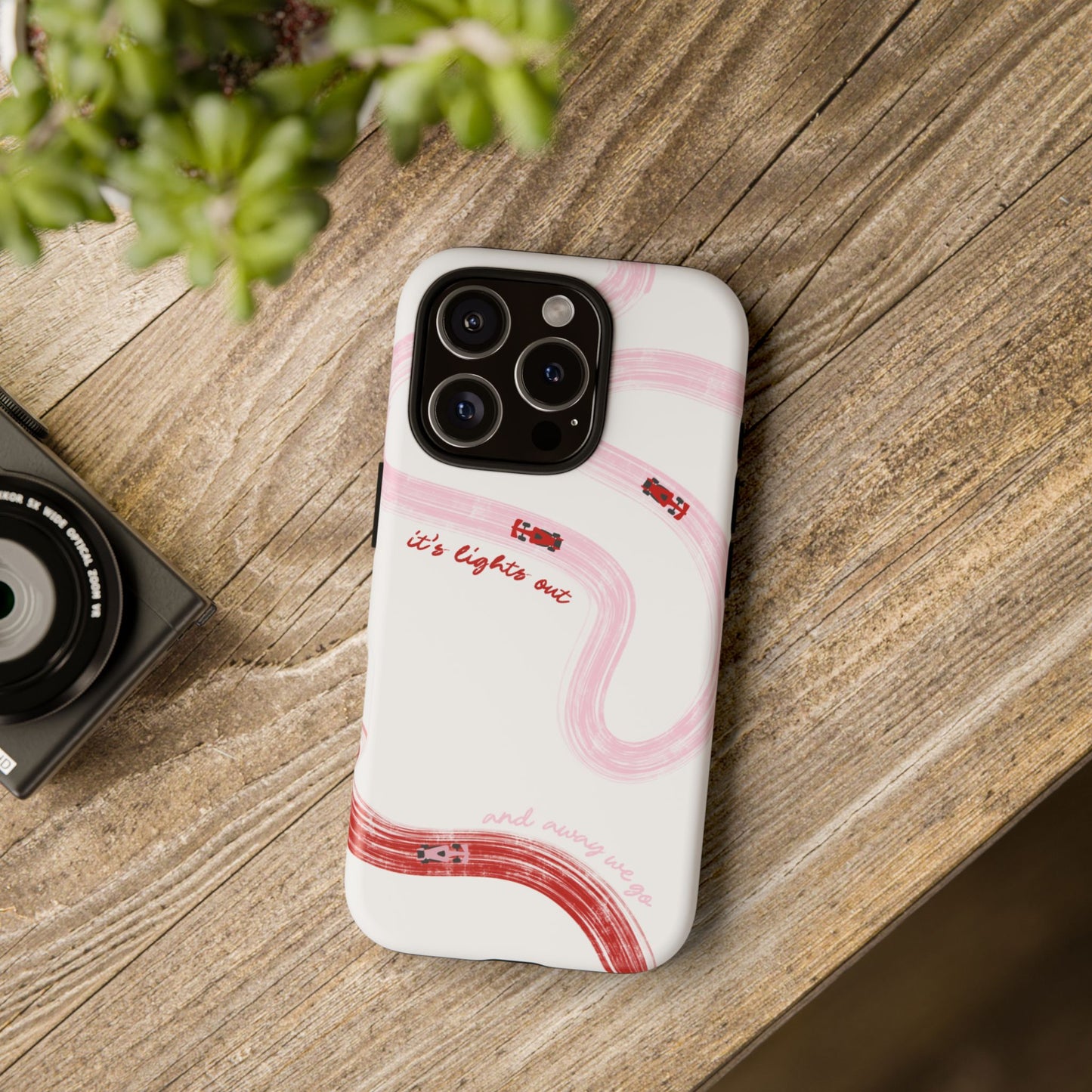 F1 Phone Case Pink and Red Painted "its lights out and away we go", Trendy F1 Gift, Formula 1 Gift, Cute F1 Phone Case, Unique Phone Case