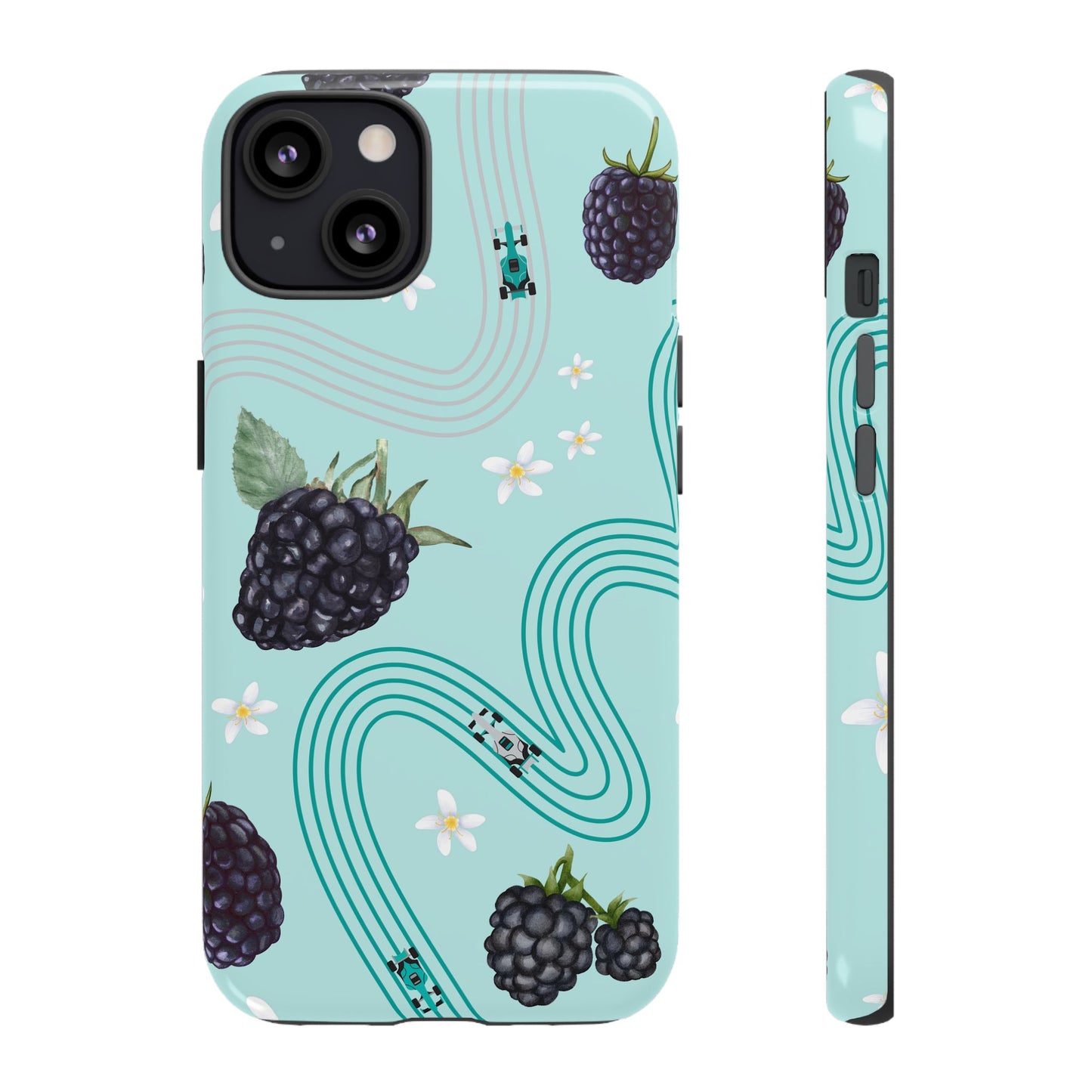 Teal F1 Mercedes and Blackberries Phone Case , Trendy F1 Gift, Formula 1 Gift, Cute Fruit F1 Phone Case, Unique Phone Case