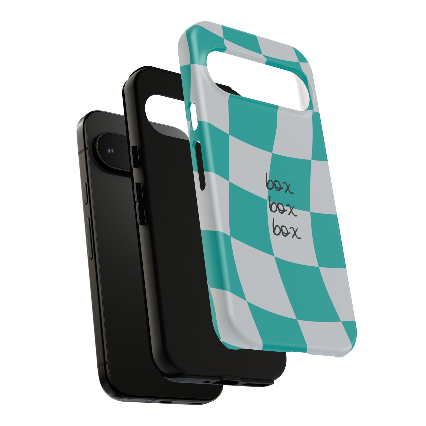 Mercedes Teal and Grey Checkered F1 Phone Case, Box Box Box F1 Phone Case