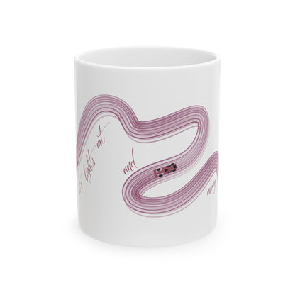 Purple Painted F1  It's Lights Out and Away We Go Mug, Unique Gift for Coffee Lovers, Whimsical Formula 1 Gift