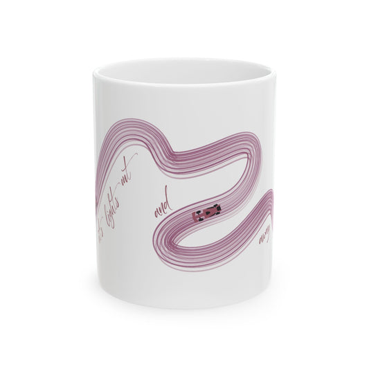 Purple Painted F1  It's Lights Out and Away We Go Mug, Unique Gift for Coffee Lovers, Whimsical Formula 1 Gift