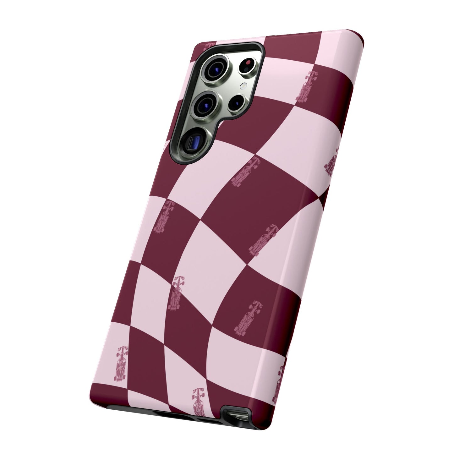 F1 Phone Case Pink Checkered Design, Trendy F1 Gift, Formula 1 Gift, Cute F1 Phone Case, Unique Formula One Phone Case