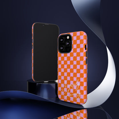 Simply Lovely Orange and Pink Checkered F1 Phone Case Design, Trendy F1 Gift, Formula 1 Gift, Cute F1 Phone Case