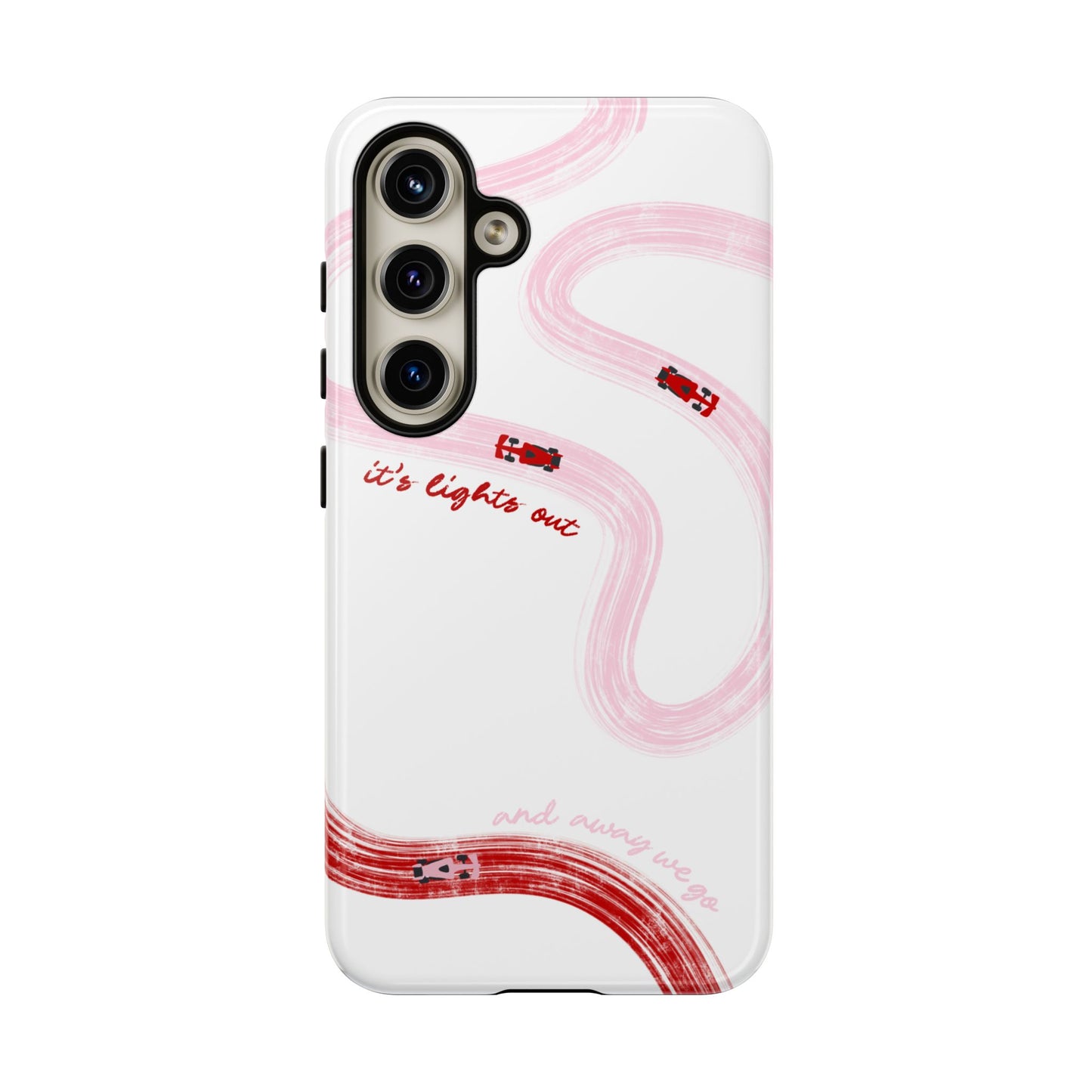 F1 Phone Case Pink and Red Painted "its lights out and away we go", Trendy F1 Gift, Formula 1 Gift, Cute F1 Phone Case, Unique Phone Case