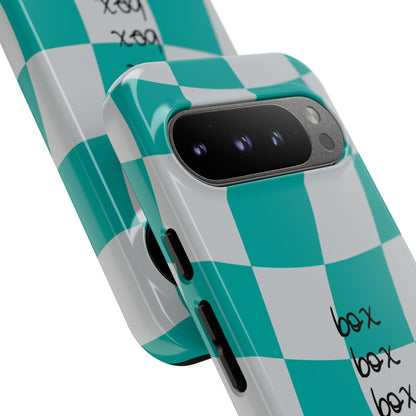 Mercedes Teal and Grey Checkered F1 Phone Case, Box Box Box F1 Phone Case