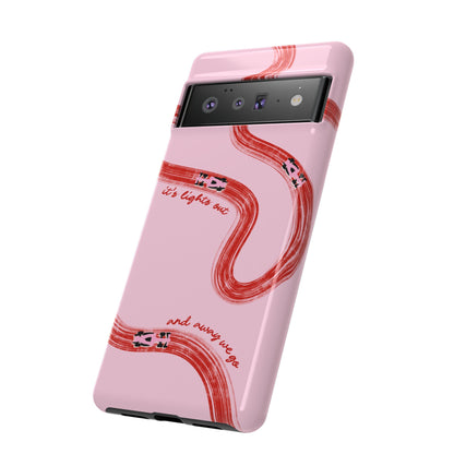 F1 Phone Case Pink and Red Painted "its lights out and away we go", Trendy F1 Gift, Formula 1 Gift, Cute F1 Phone Case, Unique Phone Case