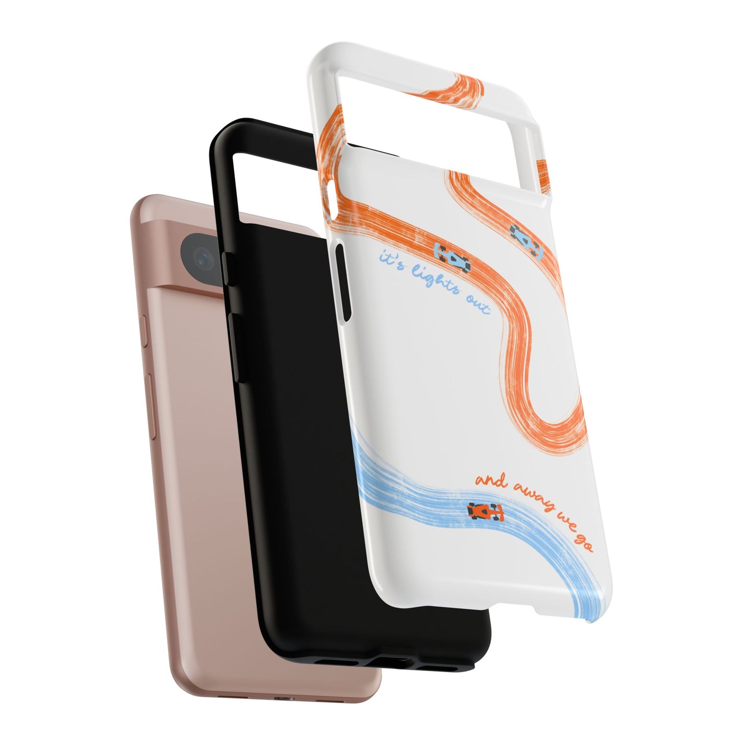 McLaren F1 Phone Case Orange and Blue Painted "its lights out and away we go", Trendy F1 Gift, Formula 1 Gift, Cute F1 Phone Case