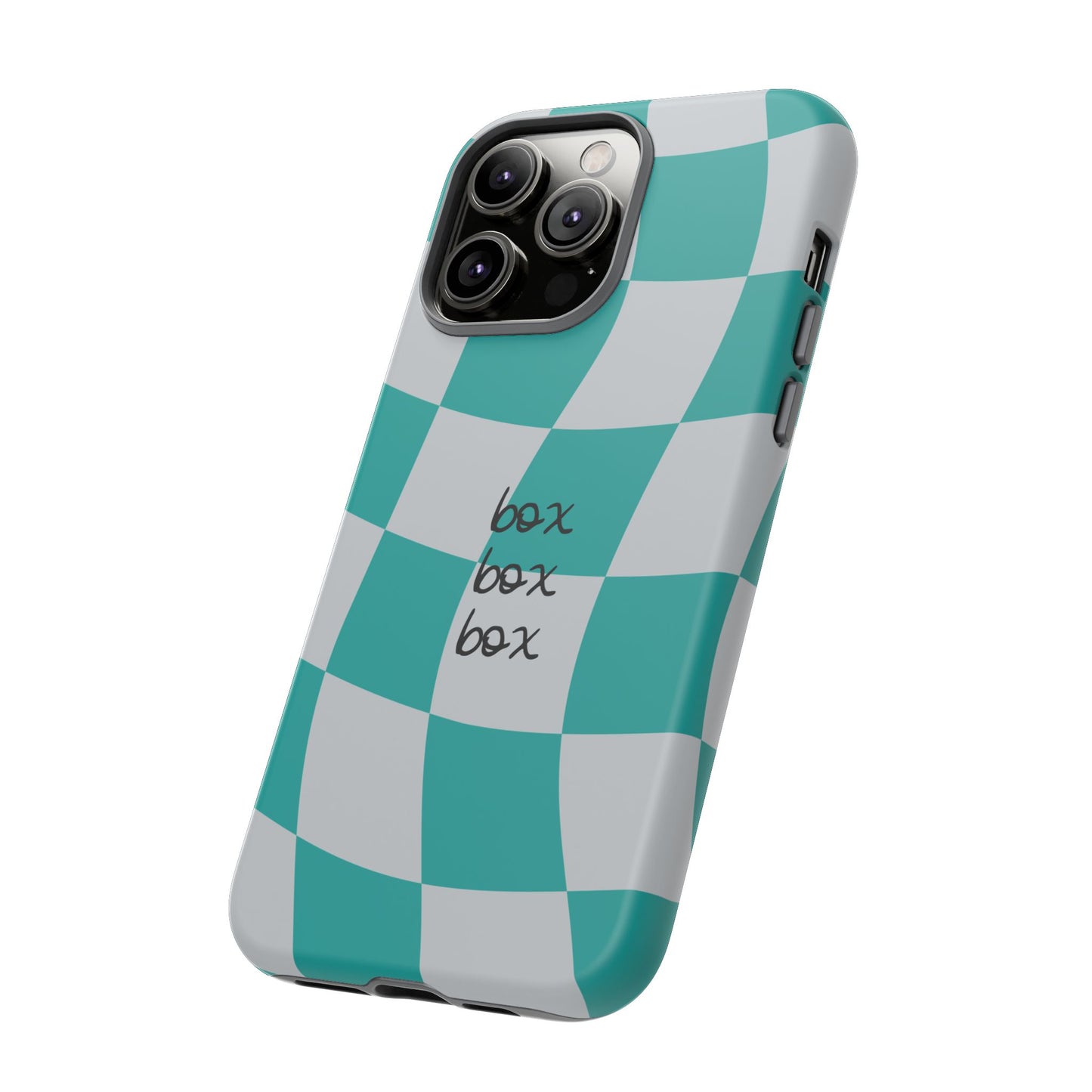 Mercedes Teal and Grey Checkered F1 Phone Case, Box Box Box F1 Phone Case