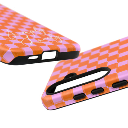Simply Lovely Orange and Pink Checkered F1 Phone Case Design, Trendy F1 Gift, Formula 1 Gift, Cute F1 Phone Case