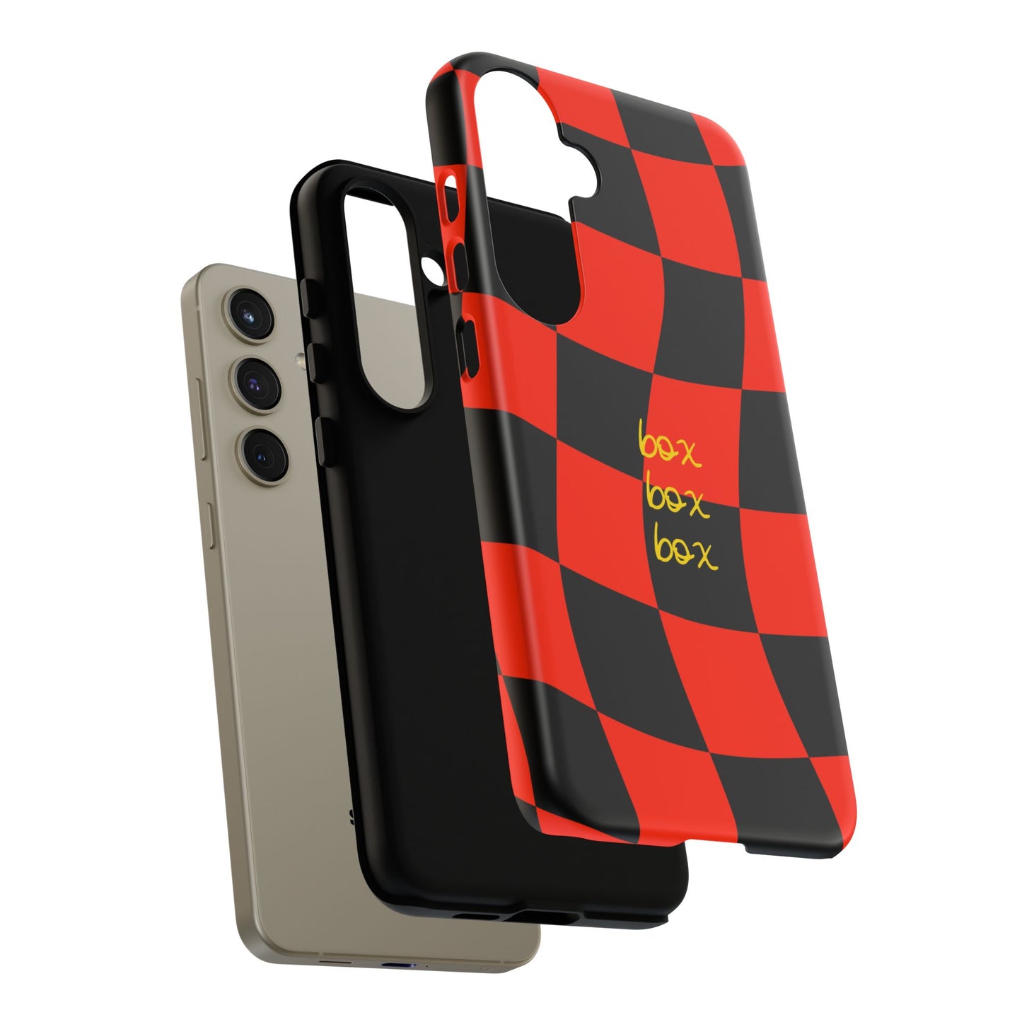 F1 Ferrari Black and Red Checkered Phone Case, Box Box Box F1 Phone Case