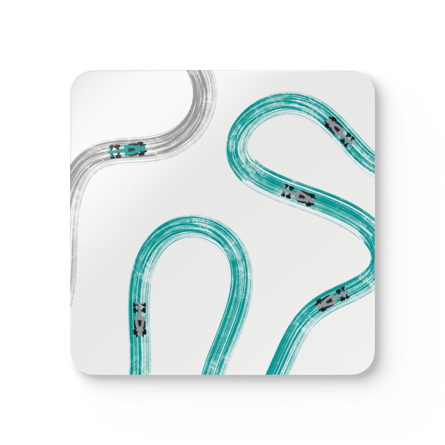 F1 Mercedes Teal and Silver Corkwood Coaster Set of 4 | Formula 1 Coaster Set
