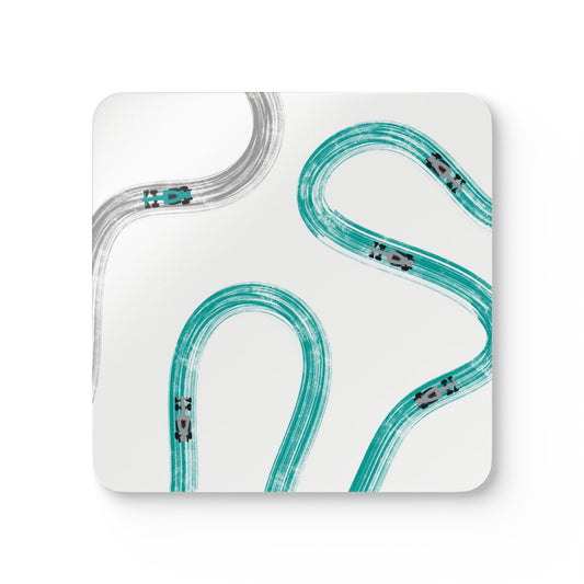 F1 Mercedes Teal and Silver Corkwood Coaster Set of 4 | Formula 1 Coaster Set