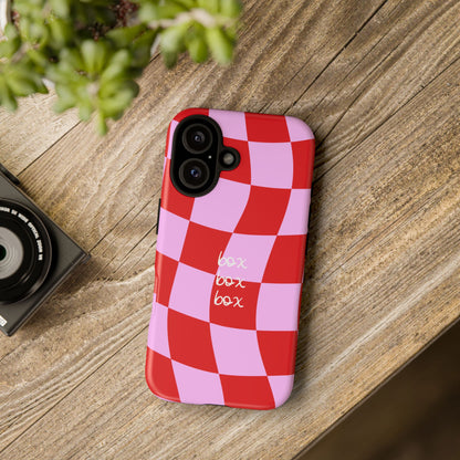 Pink and Red Checkered F1 Phone Case, Box Box Box F1 Phone Case