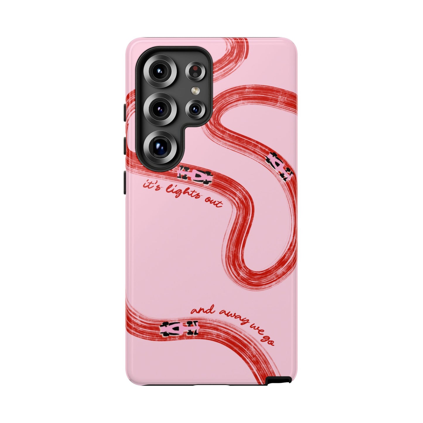 F1 Phone Case Pink and Red Painted "its lights out and away we go", Trendy F1 Gift, Formula 1 Gift, Cute F1 Phone Case, Unique Phone Case