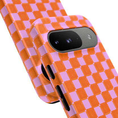 Simply Lovely Orange and Pink Checkered F1 Phone Case Design, Trendy F1 Gift, Formula 1 Gift, Cute F1 Phone Case