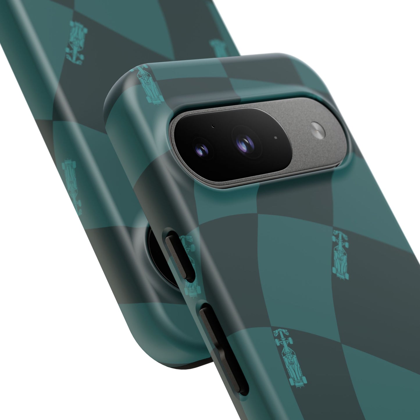 F1 Phone Case Teal Checkered Design, Trendy F1 Gift, Formula 1 Gift, Cute F1 Phone Case, Unique Formula One Phone Case