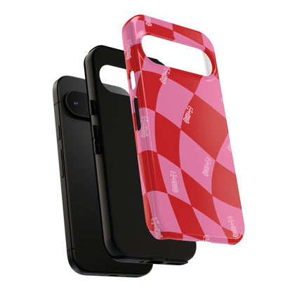 F1 Phone Case Pink and Red Checkerboard Design, Trendy F1 Gift, Girly Formula 1 Gift, Cute F1 Phone Case, Unique Formula One Phone Case