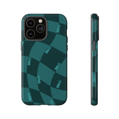 F1 Phone Case Teal Checkered Design, Trendy F1 Gift, Formula 1 Gift, Cute F1 Phone Case, Unique Formula One Phone Case