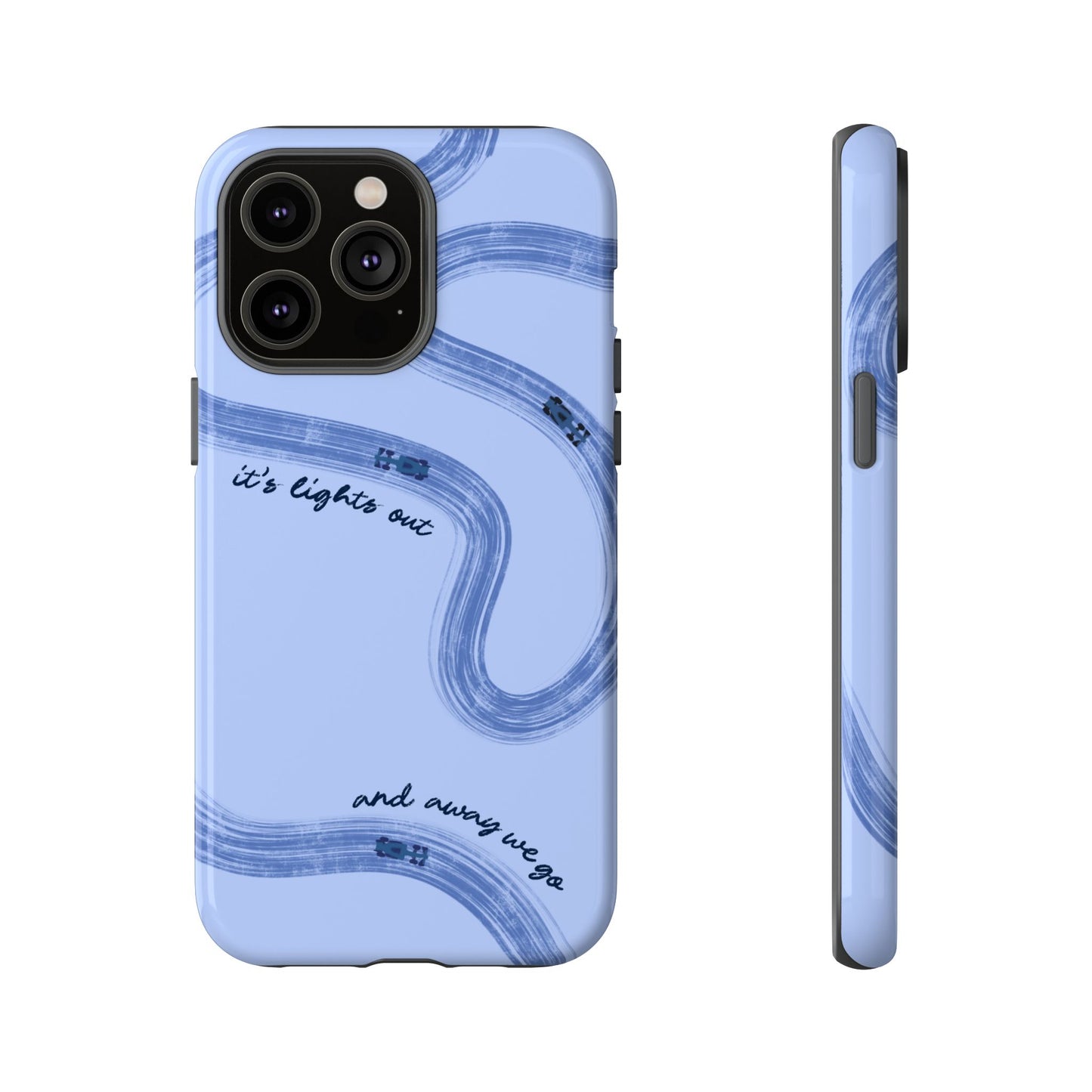 F1 Phone Case Monochrome Blue Painted "its lights out and away we go", Trendy F1 Gift, Formula 1 Gift, Cute F1 Phone Case, Phone Case