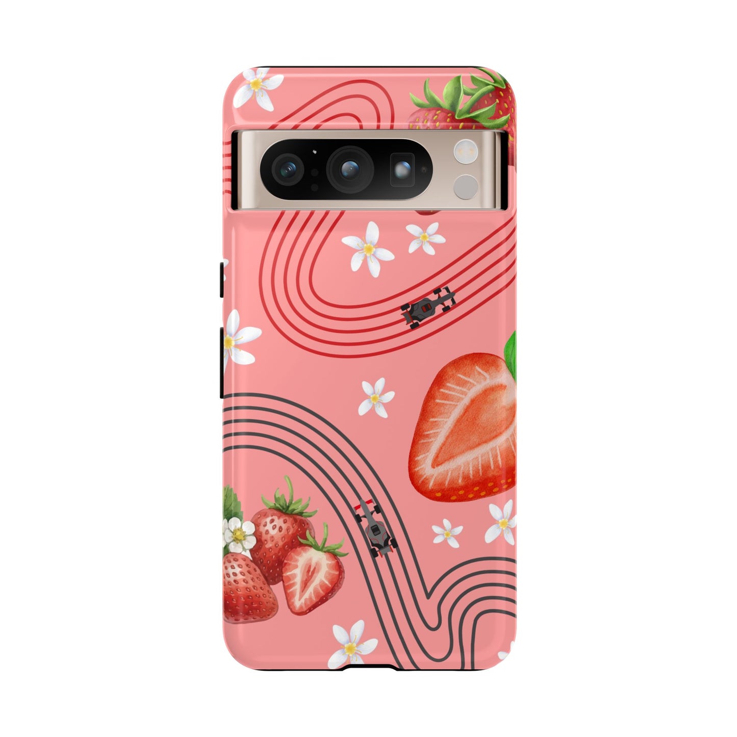 Red F1 Audi and Strawberries Phone Case, Trendy F1 Gift, Formula 1 Gift, Cute Fruit F1 Phone Case, Unique Phone Case