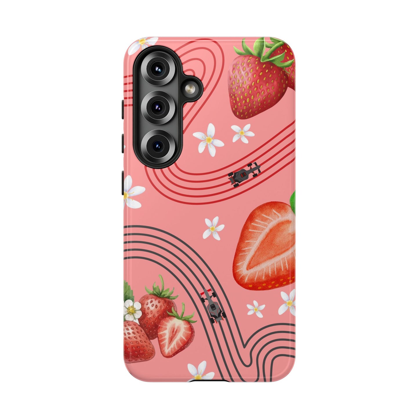 Red F1 Audi and Strawberries Phone Case, Trendy F1 Gift, Formula 1 Gift, Cute Fruit F1 Phone Case, Unique Phone Case