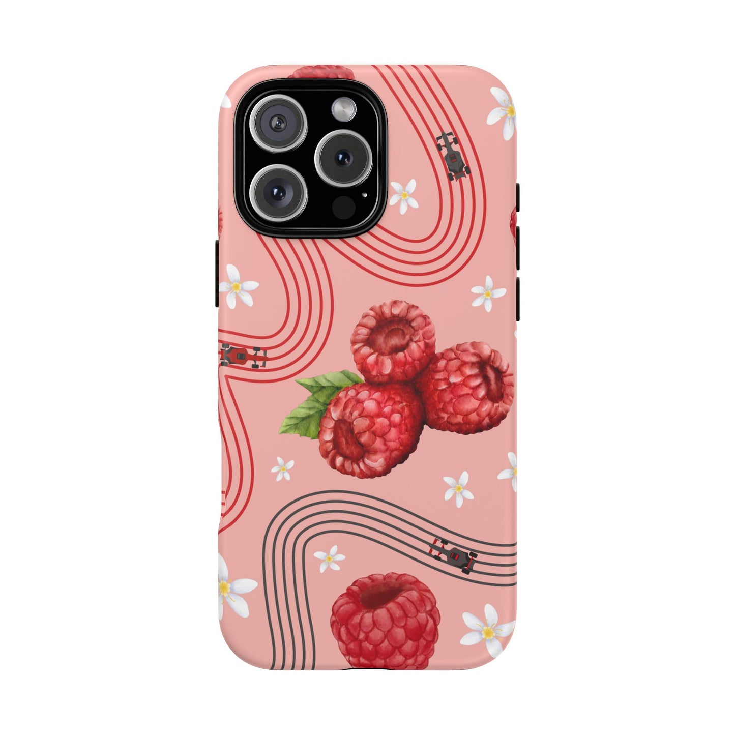 Red F1 Haas and Raspberries Phone Case, Trendy F1 Gift, Formula 1 Gift, Cute Fruit F1 Phone Case, Unique Phone Case