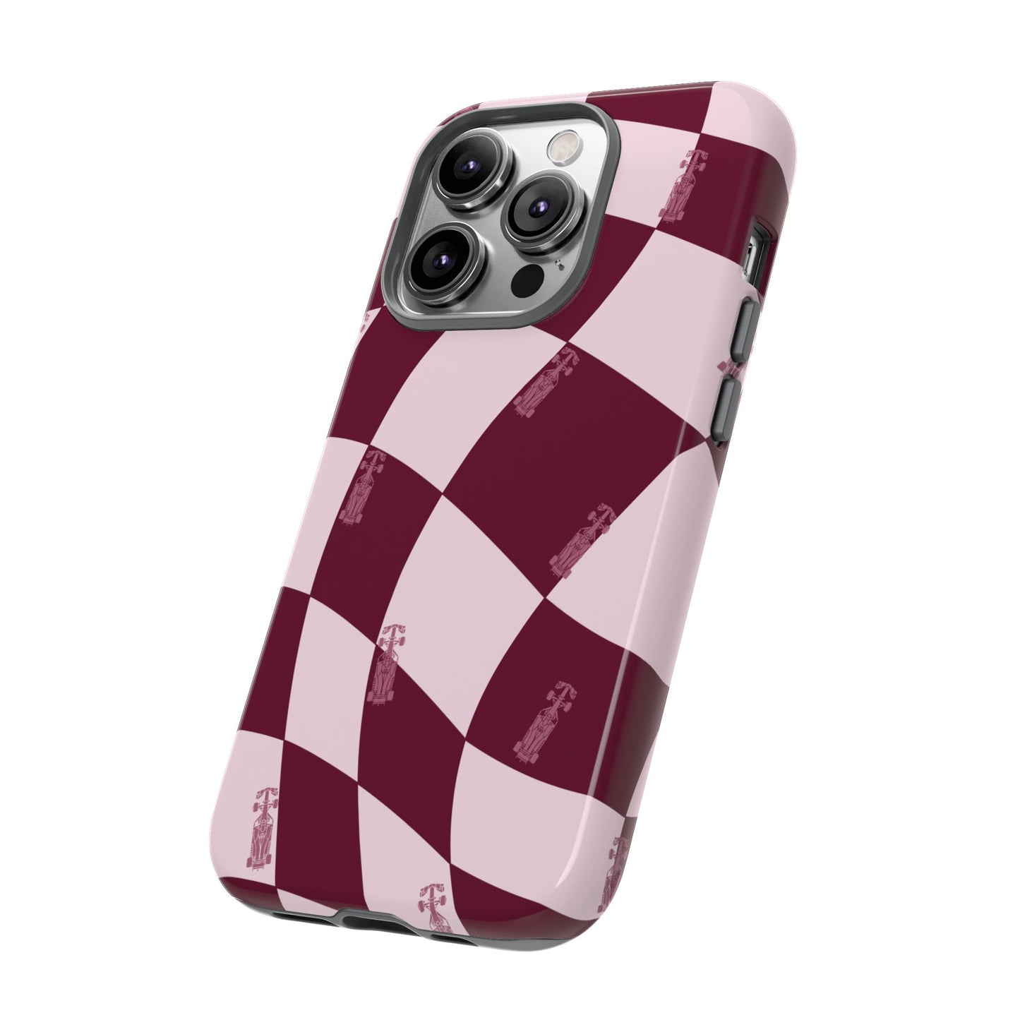 F1 Phone Case Pink Checkered Design, Trendy F1 Gift, Formula 1 Gift, Cute F1 Phone Case, Unique Formula One Phone Case