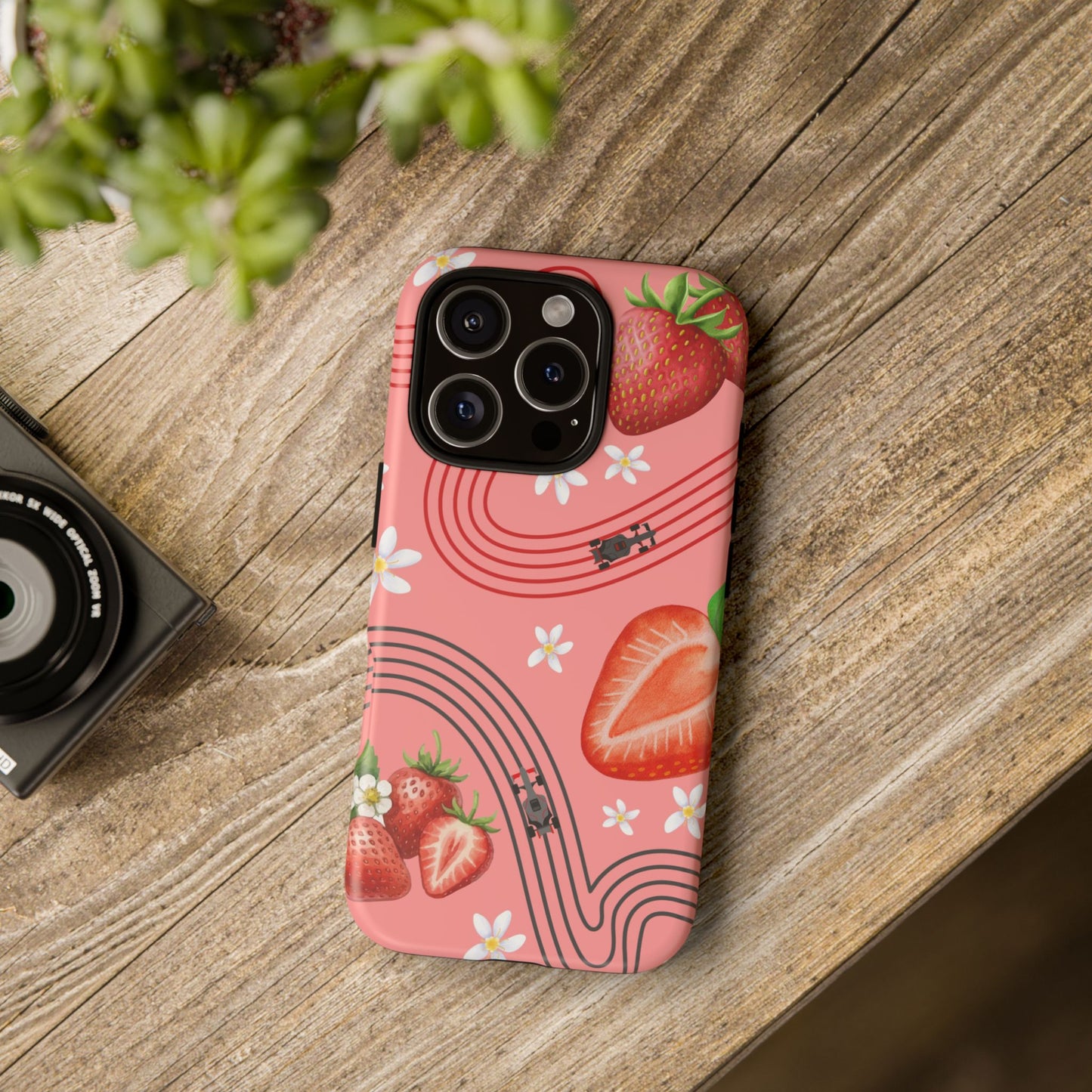 Red F1 Audi and Strawberries Phone Case, Trendy F1 Gift, Formula 1 Gift, Cute Fruit F1 Phone Case, Unique Phone Case
