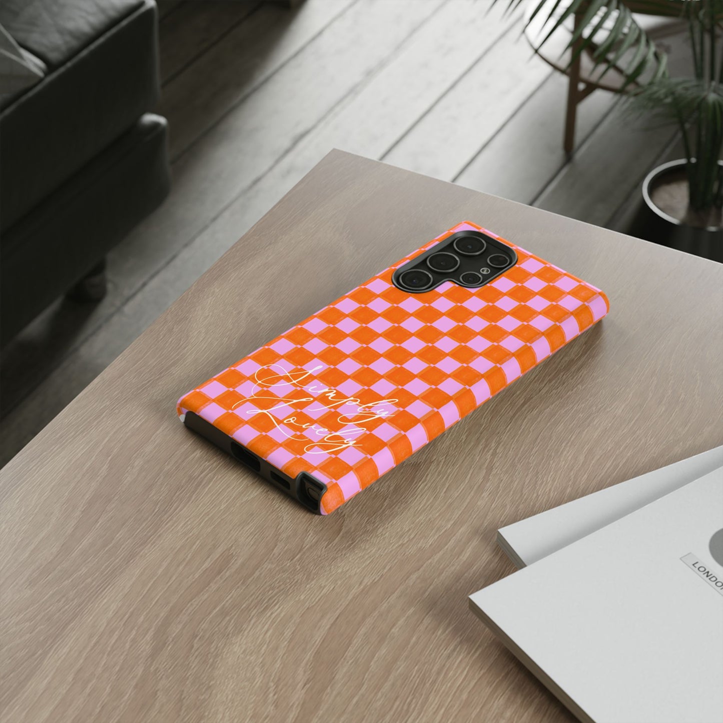 Simply Lovely Orange and Pink Checkered F1 Phone Case Design, Trendy F1 Gift, Formula 1 Gift, Cute F1 Phone Case