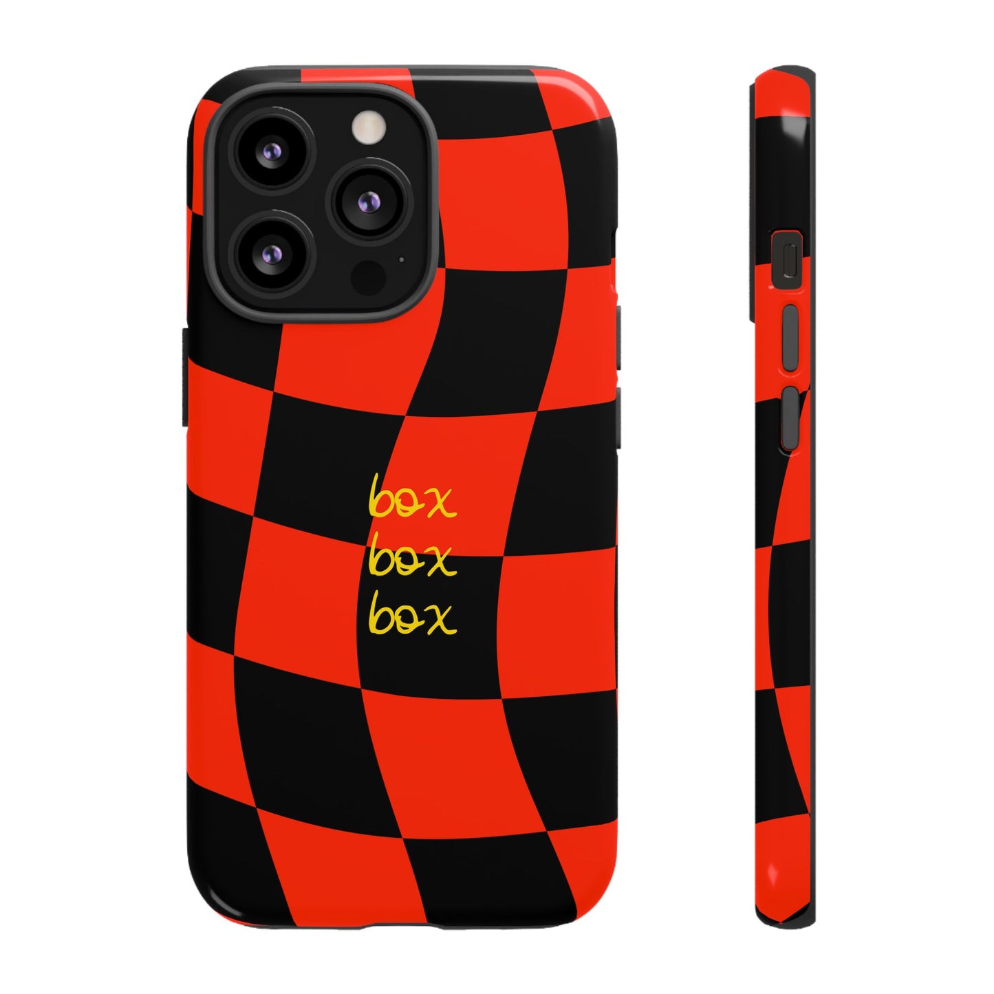 F1 Ferrari Black and Red Checkered Phone Case, Box Box Box F1 Phone Case