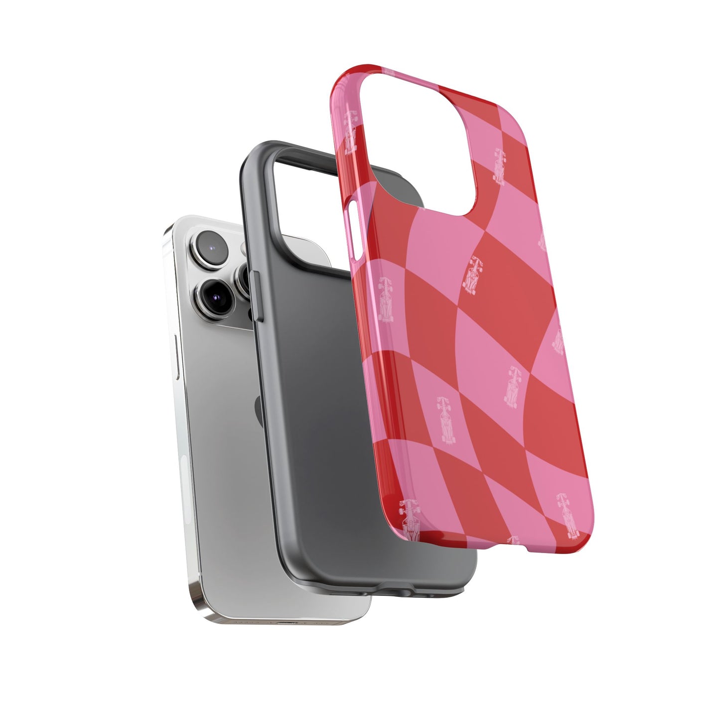 F1 Phone Case Pink and Red Checkerboard Design, Trendy F1 Gift, Girly Formula 1 Gift, Cute F1 Phone Case, Unique Formula One Phone Case
