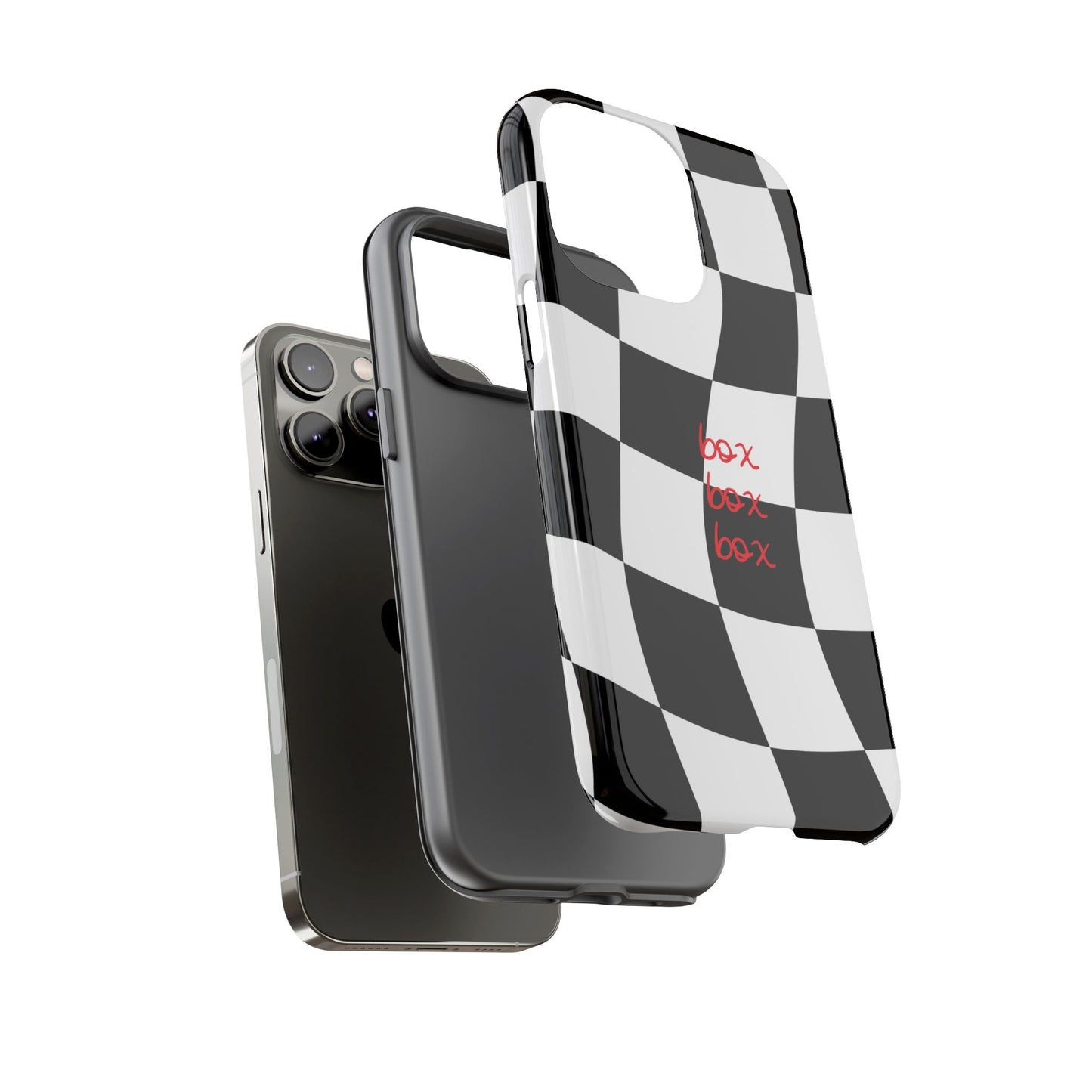 Black and Red Checkered F1 Phone Case, Box Box Box F1 Phone Case