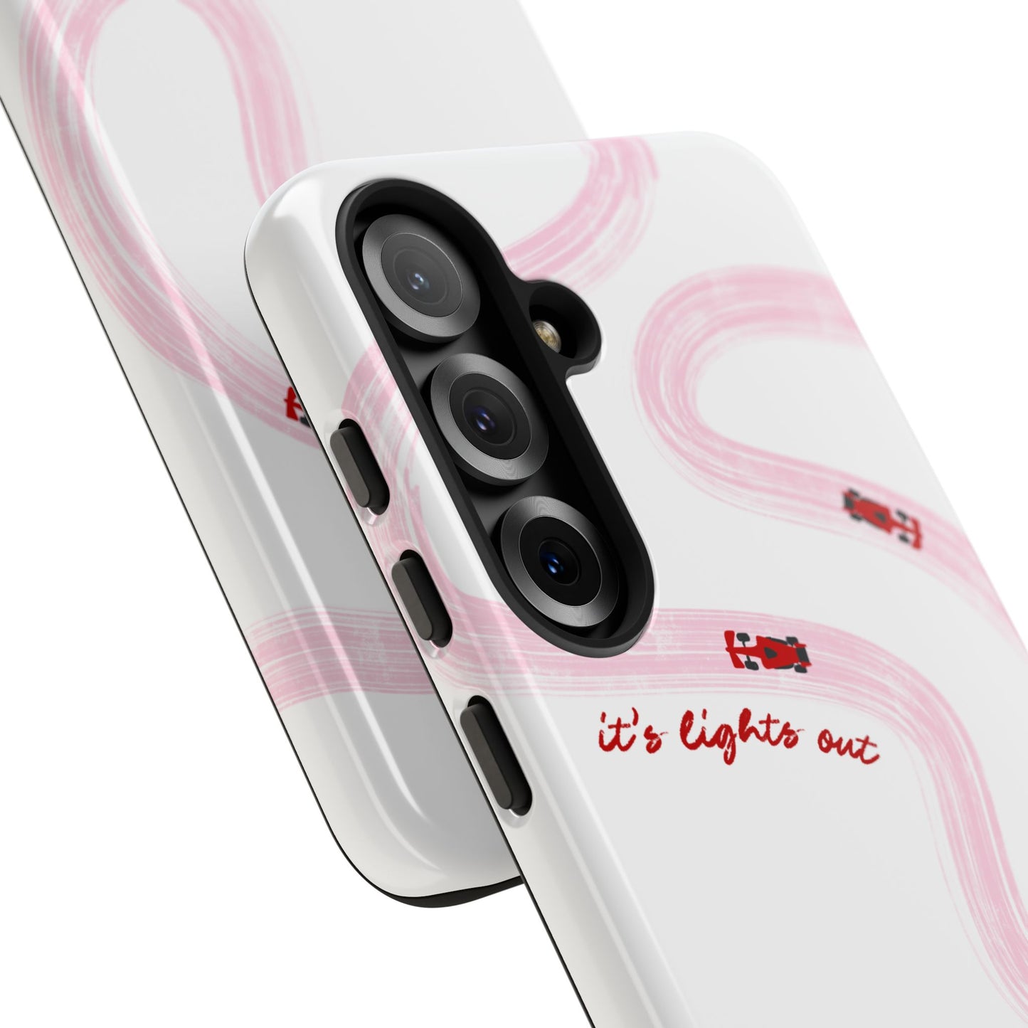 F1 Phone Case Pink and Red Painted "its lights out and away we go", Trendy F1 Gift, Formula 1 Gift, Cute F1 Phone Case, Unique Phone Case