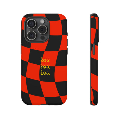 F1 Ferrari Black and Red Checkered Phone Case, Box Box Box F1 Phone Case