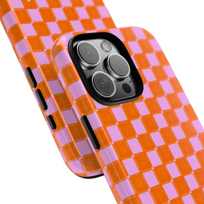 Simply Lovely Orange and Pink Checkered F1 Phone Case Design, Trendy F1 Gift, Formula 1 Gift, Cute F1 Phone Case