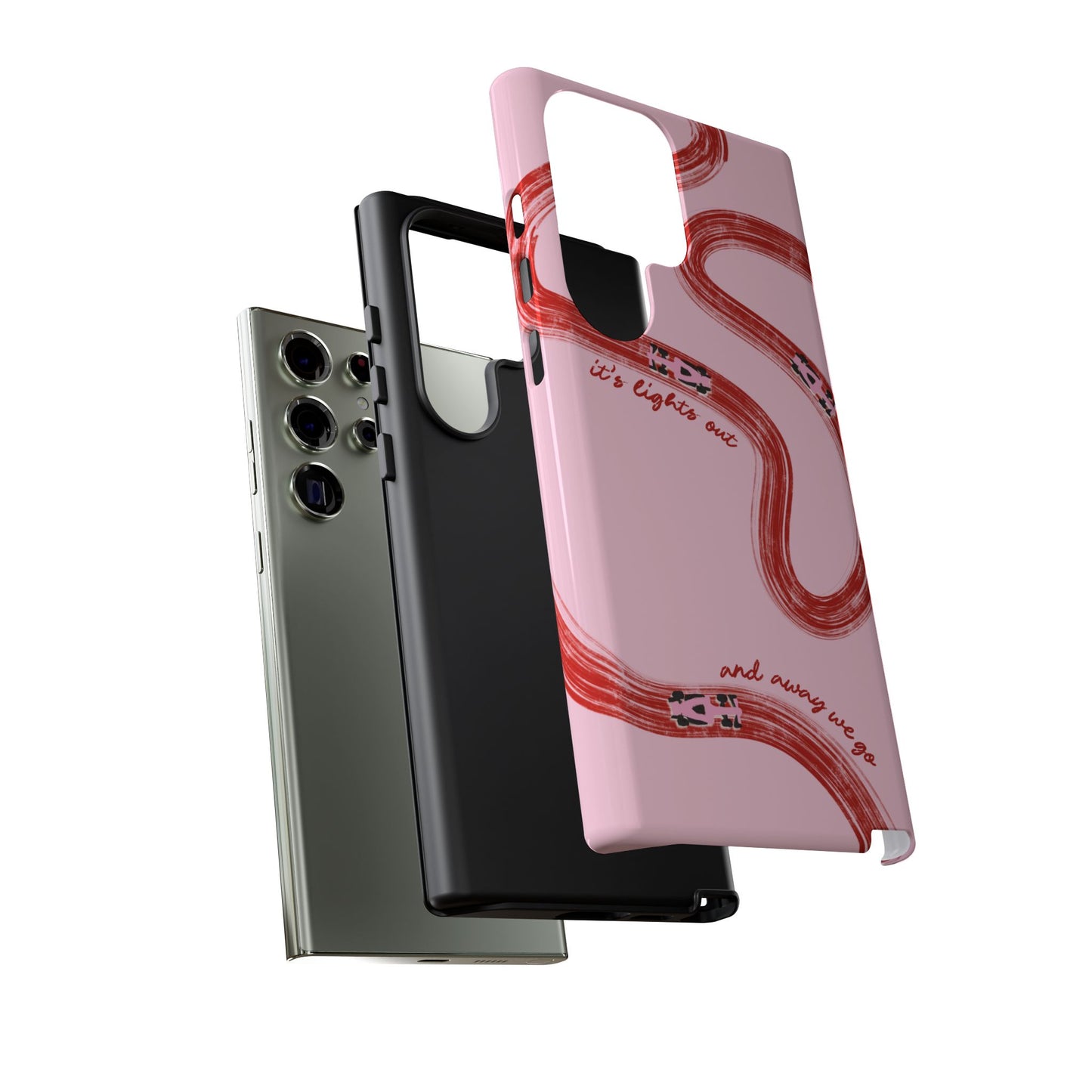 F1 Phone Case Pink and Red Painted "its lights out and away we go", Trendy F1 Gift, Formula 1 Gift, Cute F1 Phone Case, Unique Phone Case