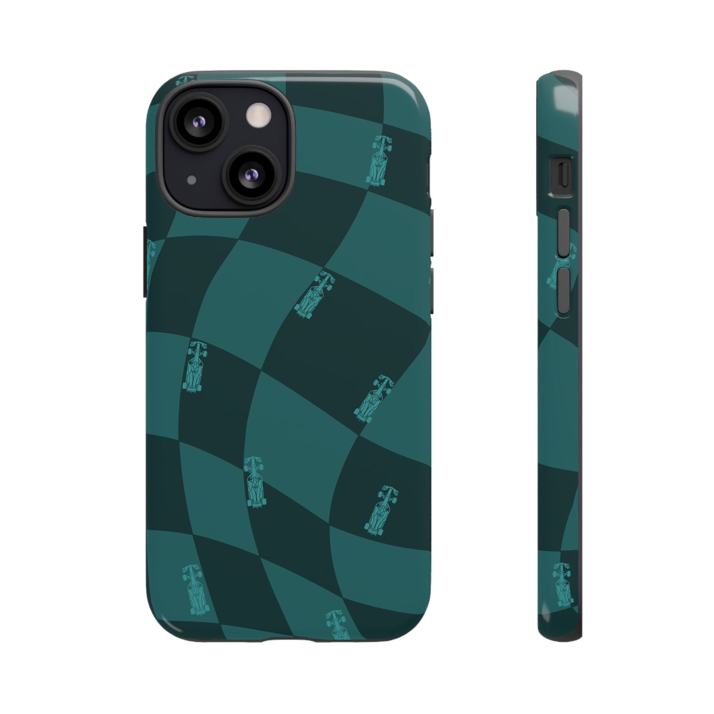 F1 Phone Case Teal Checkered Design, Trendy F1 Gift, Formula 1 Gift, Cute F1 Phone Case, Unique Formula One Phone Case