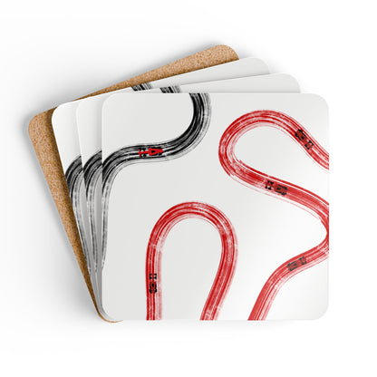 F1 Ferrari Red and Black Corkwood Coaster Set of 4 | Formula 1 Coaster Set