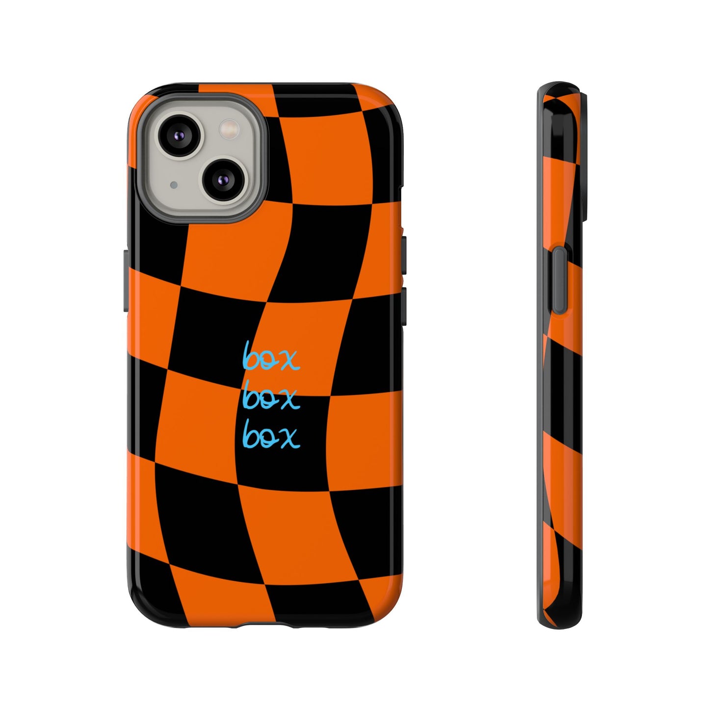 McLaren Orange and Black Checkered F1 Phone Case, Box Box Box F1 Phone Case