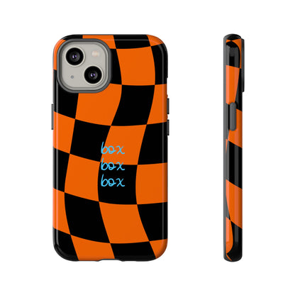 McLaren Orange and Black Checkered F1 Phone Case, Box Box Box F1 Phone Case