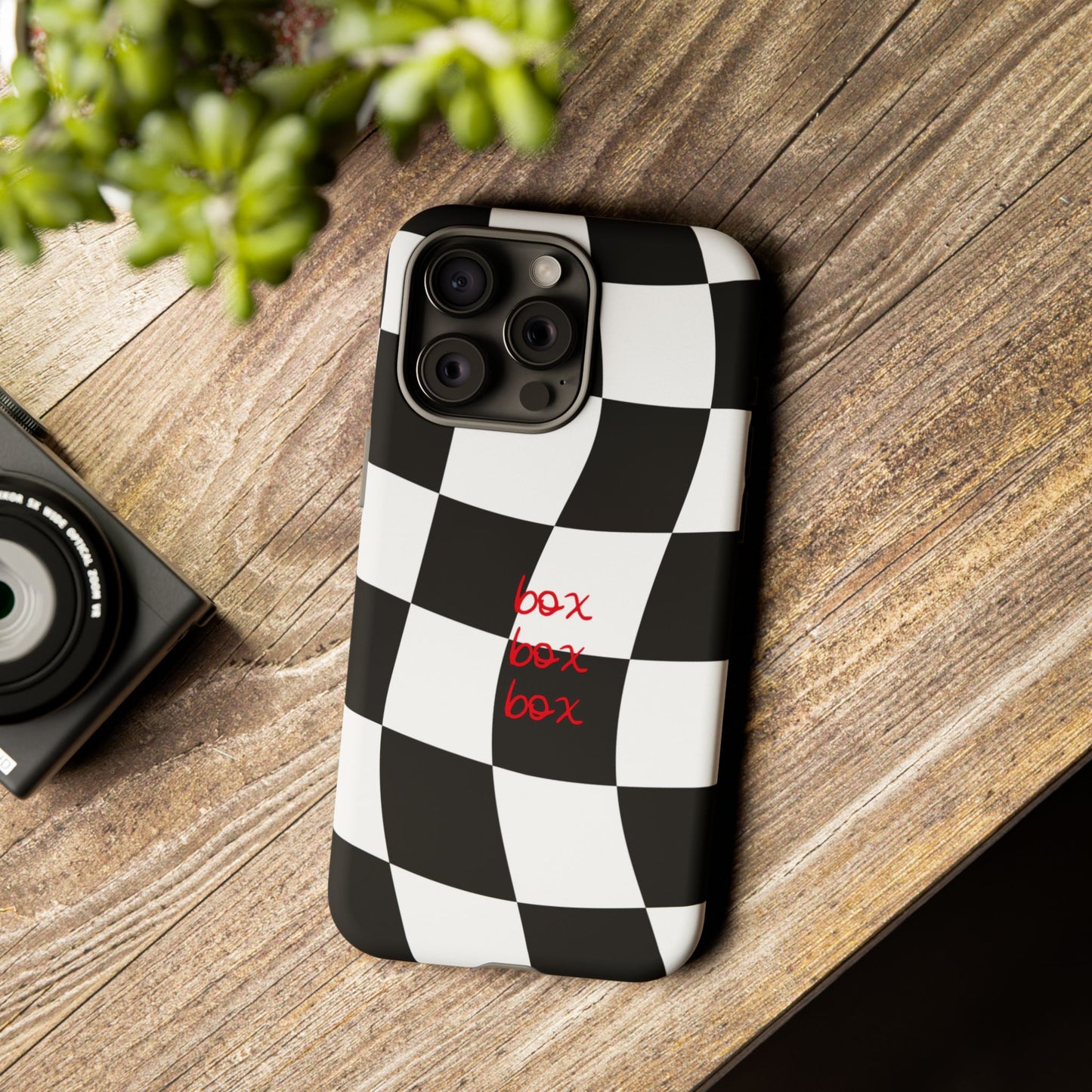 Black and Red Checkered F1 Phone Case, Box Box Box F1 Phone Case